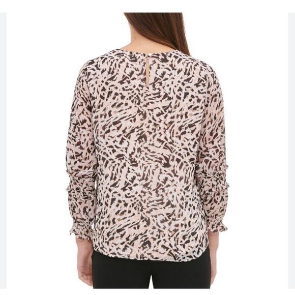 Calvin Klein Animal Print Ruffle Sleeve Blouse Size Small - Picture 2 of 7